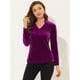 thumbnail image 4 of Blusa casual de manga larga con cuello en V de terciopelo para mujer Allegra K Púrpura S, 4 of 4