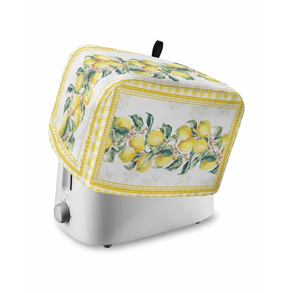Yellow Lemon Toaster Cover 4 Slice, Large Kitchen Appliance Covers, Summer Botanical Plaid Elegant Pastoral Toaster Oven Cover with Loop, Bread Machine Cover Polyester Dust Cover Protection