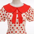 thumbnail image 4 of Karymi Cocktail Dresses for Women Retro Polka Dot Swing Midi Dress, Peter Pan Collar Bow Puff Short Sleeve Back Zipper Vintage Hepburn Party Sundress Plus Size Dresses, 4 of 8