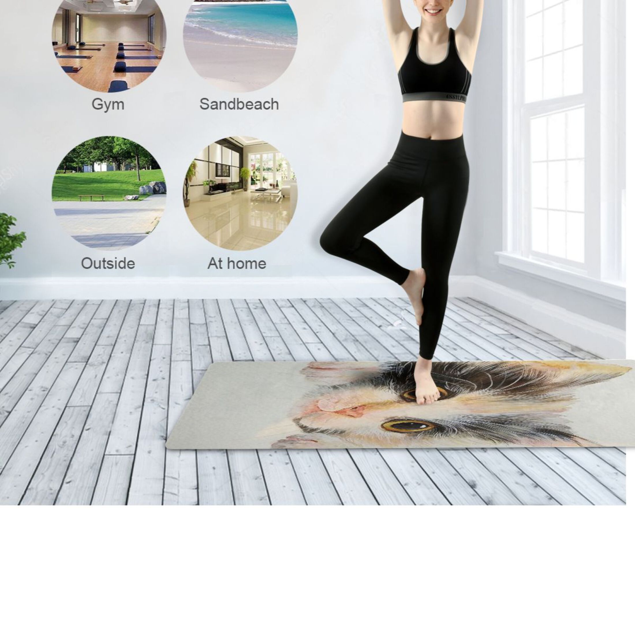 BZSMCE Yoga Mat Women Fitness Mat Curious Kitten Gaze Pattern