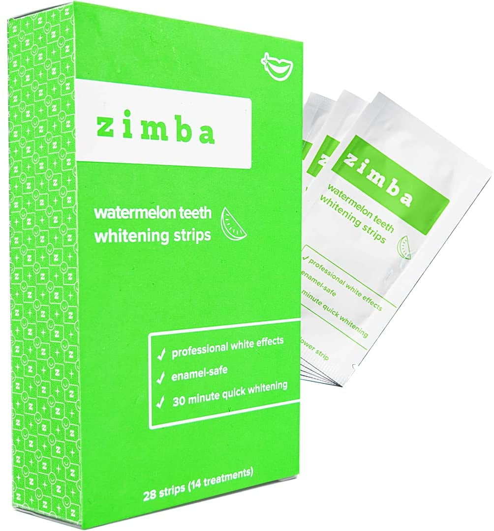 Zimba Teeth Whitening Strip, 28 Non-Sensitive White Strips Teeth Whitener for Tooth Whitening, Helps Remove Smoking Coffee Soda Wine Stain, 28 Strips (14 Stain Removal Treatments) (Watermelon, 1 Pack)