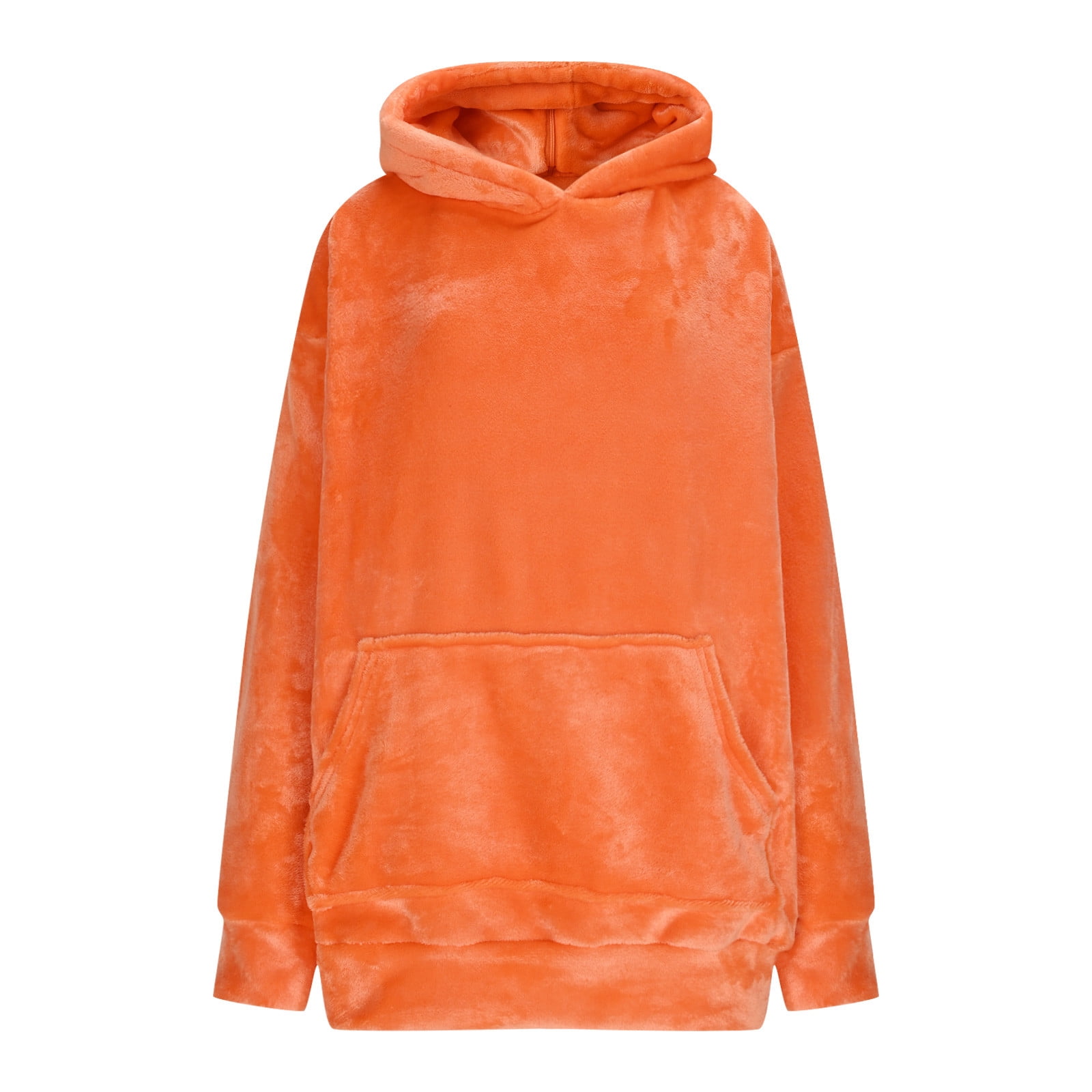 Womens Plush Blanket Hoodie 2-in-1 Oversized Hoodies Pillow Long Sleeve Sweatshirt Mens Adult Halloween Holiday Gift Orange, M
