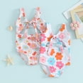 thumbnail image 2 of Douhoow Baby Girl Floral Swimsuits Summer Infant One Piece Swimwear Knotted Cutout Sleeveless Jumpsuit Beachwear, 2 of 9