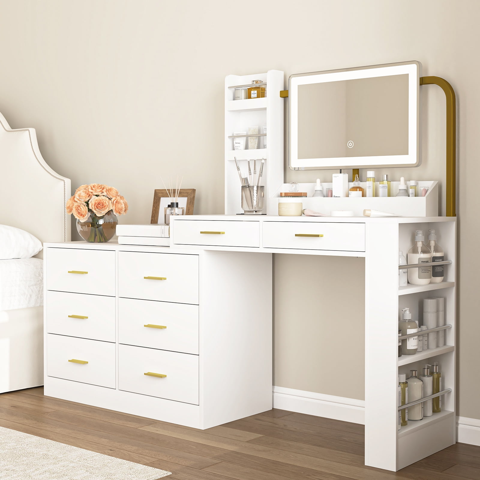 Kadyn Modern White 8-Drawer Dresser for Bedroom,Vanity Desk with Lighted Mirror, White Kadyn Modern White 8-Drawer Dresser for Bedroom,Vanity Desk with Lighted Mirror, White