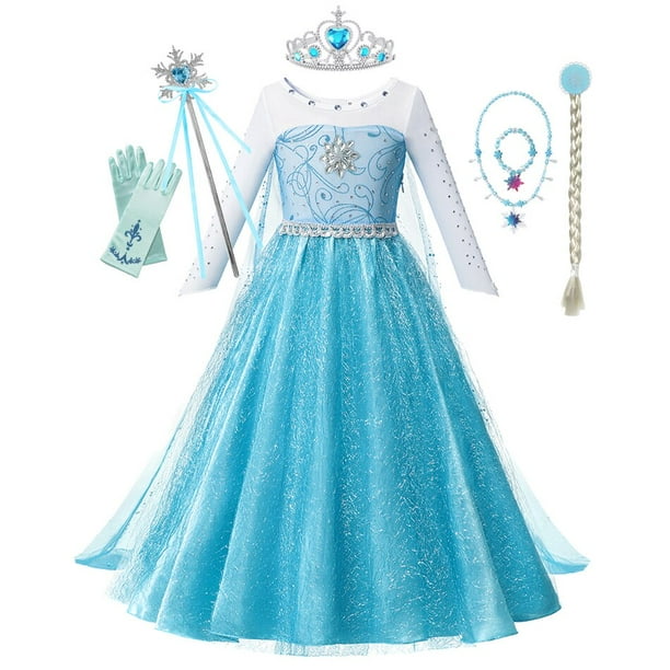Disfraz de Frozen 2 de Disney para niñas, vestido de princesa con lentejuelas azules de Elsa, Reina de la nieve, ropa de fiesta de cumpleaños y Carnaval Fivean unisex