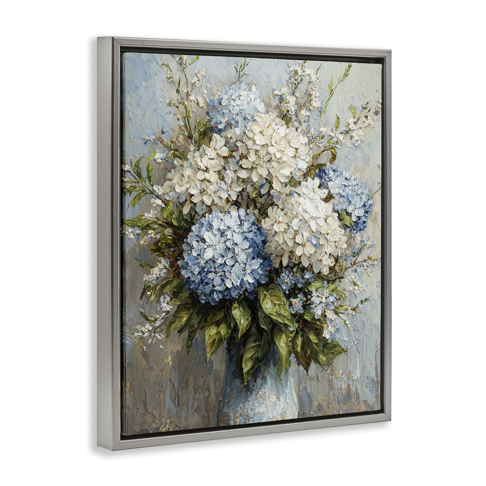Stupell Industries Muted Classic Hydrangeas Floral Painting Gray Floater Framed Canvas Art Print Wall Art, 17 x 21