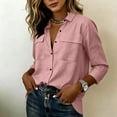 thumbnail image 5 of Brnmxoke Retrolinen Cotton Womens Tops,Casual Summer Collared Button Down Shirts 3/4 Sleeve Blouse with Pockets Dressy Textured Solid Color Gauze Safari Top Pink,L, 5 of 7
