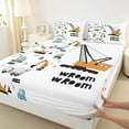thumbnail image 3 of Manfei Construction Truck Teen Queen Sheet Sets, Cartoon Yellow Car Flat Sheet, Vehicle Theme Queen Fitted Sheet, Breathable Home Decor, 4pcs, 3 of 7