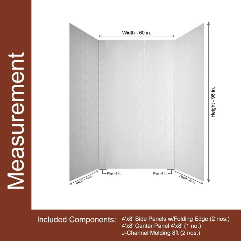 Subway Tile 60 in. W x 96 in. H x 42 in. D Three piece Glue-Up PVC Tub Surrounds Wall Panels in Gloss White Subway Tile 60 in. W x 96 in. H x 42 in. D Three piece Glue-Up PVC Tub Surrounds Wall Panels in Gloss White
