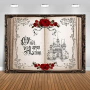 Once Upon a Time Backdrop Princess Castle Wedding Party Background Fairytale Book Red Roses Bridal Shower Party Cake Table Decoration Photo Booth Props