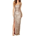 thumbnail image 2 of up to 60% off Gifts Usmixi Formal Dresses for Women Evening Party Prom Sexy Bodycon Sequin Slit Tank Fishtail Maxi Dresses Halter Sleeveless Solid Summer Long Dress Gold m, 2 of 5