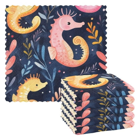 

6 Pieces of Kitchen Towels 11x11Inch Kitchen Dish Cloths Kitchen Dish Towels Reuseable Cleaning Cloths Cartoon Color Seahorse