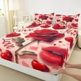 thumbnail image 3 of Feelyou Red Rose Flower Twin Sheet Sets, Romantic Love Heart Bedding, 3pcs, 3 of 7