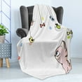 thumbnail image 4 of Cat and Mouse Soft Flannel Fleece Blanket, Cartoon Style Design of a Kitten Looking Up at the Hanging Animal Ornaments, Cozy Plush for Indoor and Outdoor Use, 50" x 60", Multicolor, by Ambesonne, 4 of 5