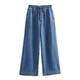 thumbnail image 3 of HH TRAF Otoño Mujer Chic Denim Pantalón Vintage Elástico Cintura Lazo Cordón Bolsillo Decorado Femenino Suelto Sólido Pierna Ancha Pantalones Mujer, 3 of 4