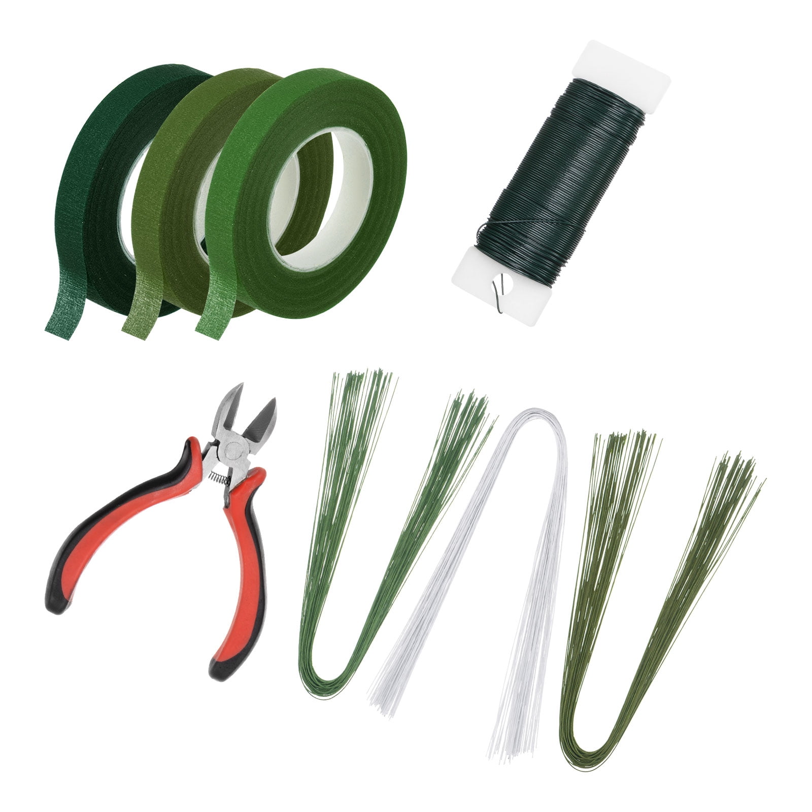 Uxcell 3 Rolls 30 Yards Floral Tape and Wire Cutter with Floral Stem Wire and 22 Gauge Green Floral Wire