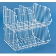 Stackable Wire Dump Bins for Floor, Includes 2 Removable Dividers for Creating 4 Storage Sections, Steel (White) (DMPB6WT2)