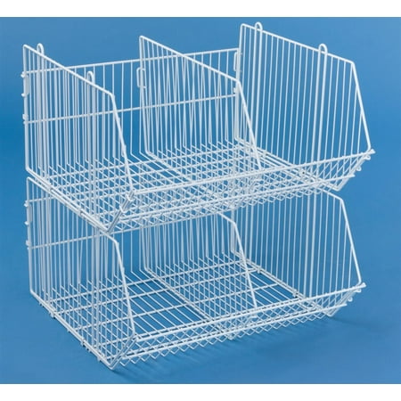 Stackable Wire Dump Bins for Floor, Includes 2 Removable Dividers for Creating 4 Storage Sections, Steel (White) (DMPB6WT2)