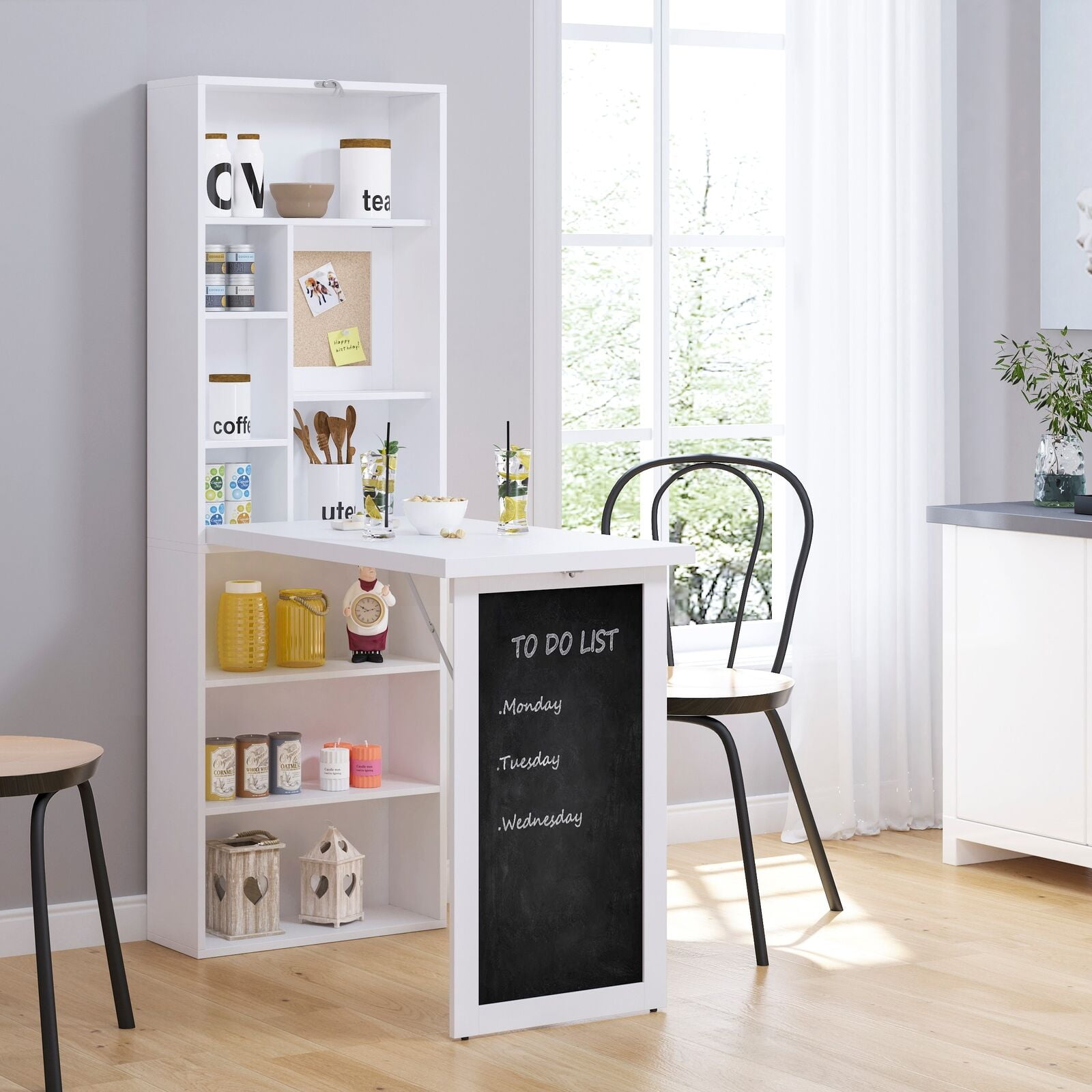 HOMCOM Fold out Convertible Writing Table Wall Mount Desk Cabinet with Blackboard and Side Shelf Multi Function Home Office Workstation White Walmart