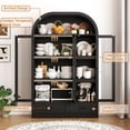 thumbnail image 4 of Blotout 3 Door Arched Kitchen Pantry Storage Cabinet, 73" Tall Farmhouse Wood Pantry Arched Cabinet with Drawer, Glass Door and Load-Bearing Steel Pipe for Dining Room Living Room, 4 of 8