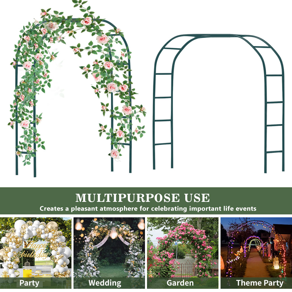 NS 7.9Ft Metal Garden Arch Army Green Garden Arbor for Climbing Plant Outdoor Wedding Party