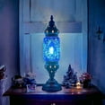 thumbnail image 6 of Turkish Cylinder Table Lamp Mosaic Glass Accent Boho Lamps Moroccan Lantern Blue Star, 6 of 7