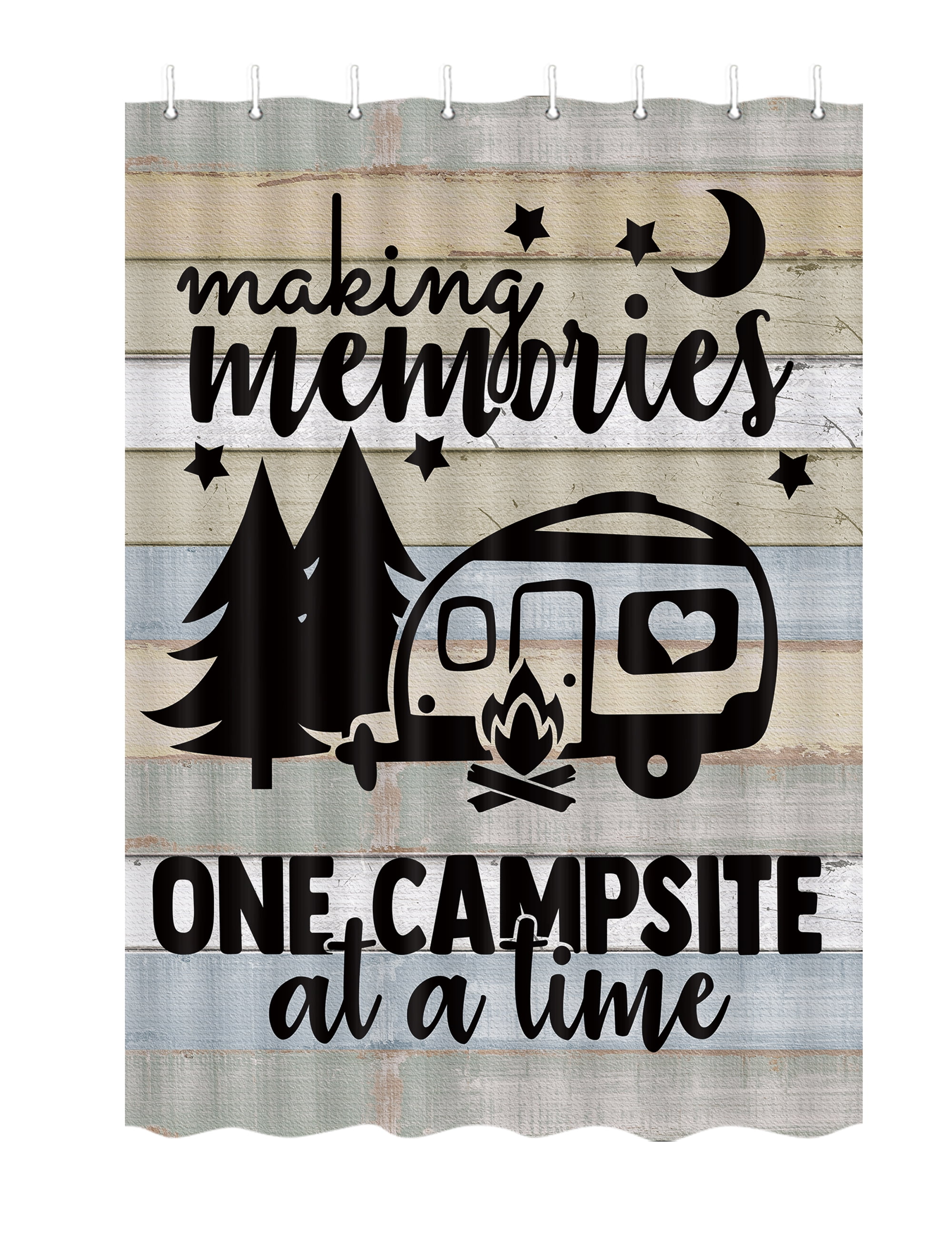 RV Camper Shower Curtain for Travel Trailer Bathroom, Rustic Forest Camping Stall Size Narrow