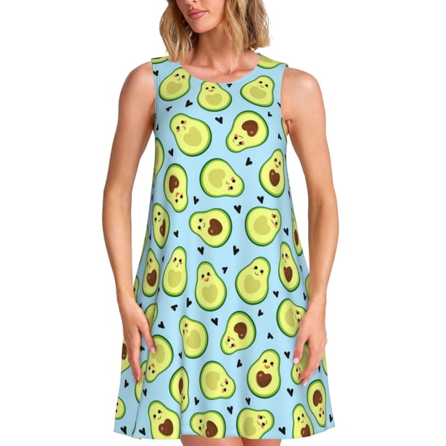 Daiia Robes pour Femmes à Imprimé Avocat et Cœurs 2025 Robes Tendance à Manches Courtes Robes Décontractées Amples et Fluides Maxi Robes de Soleil