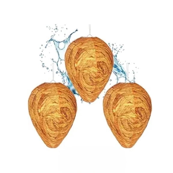 3 PackHanging Fake Wasp Nest for Wasps Hornets, Patio, Home, Garden, Porch, Outdoor Waterproof Yellow Hornet Decoys