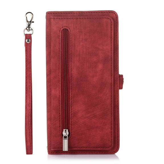 Dteck Zipper Wallet Case for Samsung Galaxy A32 5G PU Leather Crossbody Shoulder Strap Purse Case with Card Slots Kickstand Magnetic Protective Case For Samsung Galaxy A32 5G,Red