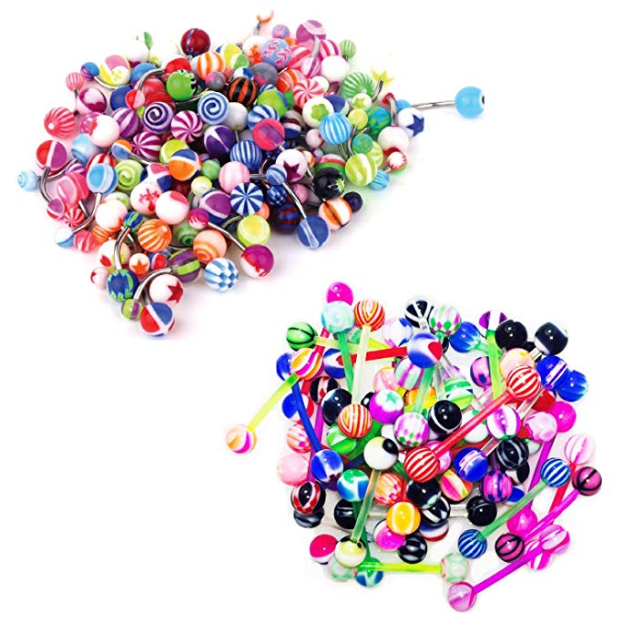 50pcs Body Jewelry 14g~1.6mm Double Gems Tongue Ring Nipple Shield Bar Barbells 50pcs Body Jewelry 14g~1.6mm Double Gems Tongue Ring Nipple Shield Bar Barbells