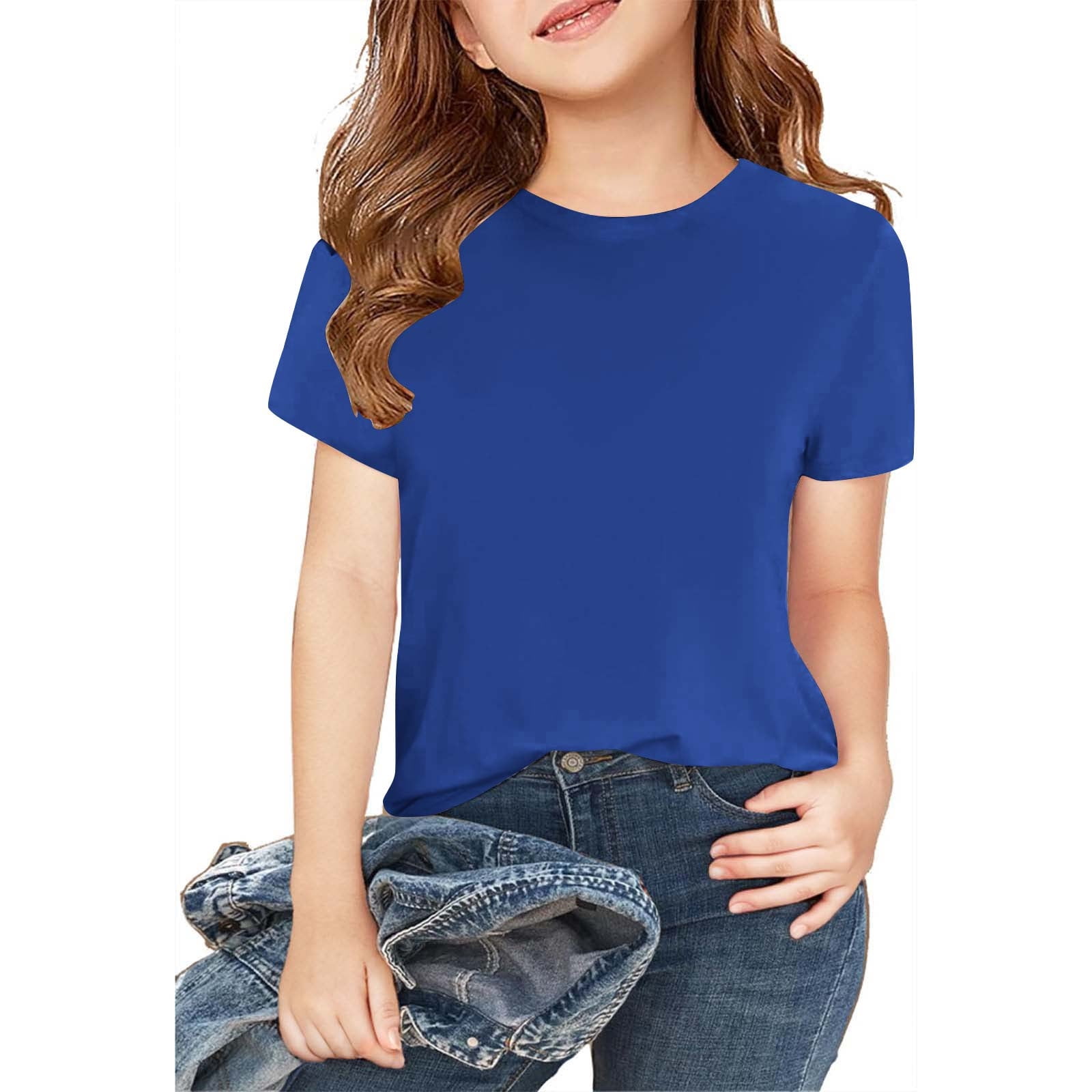 Birdeem Shirts for Girls 2 Pack Girls Shirts Short Sleeve Shirt Girls T Shirts Soft Cotton Basic Tees Kids Tshirts Solid Summer Top T Shirt