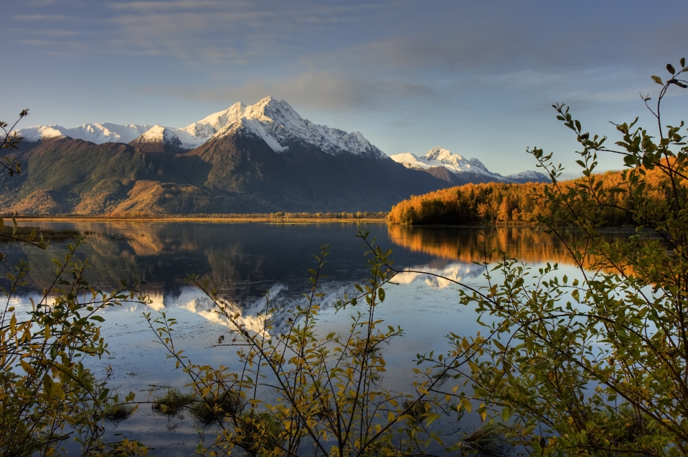 Scenic View Of Pioneer Peak Reflecting In Jim Lake In MatSu Valley