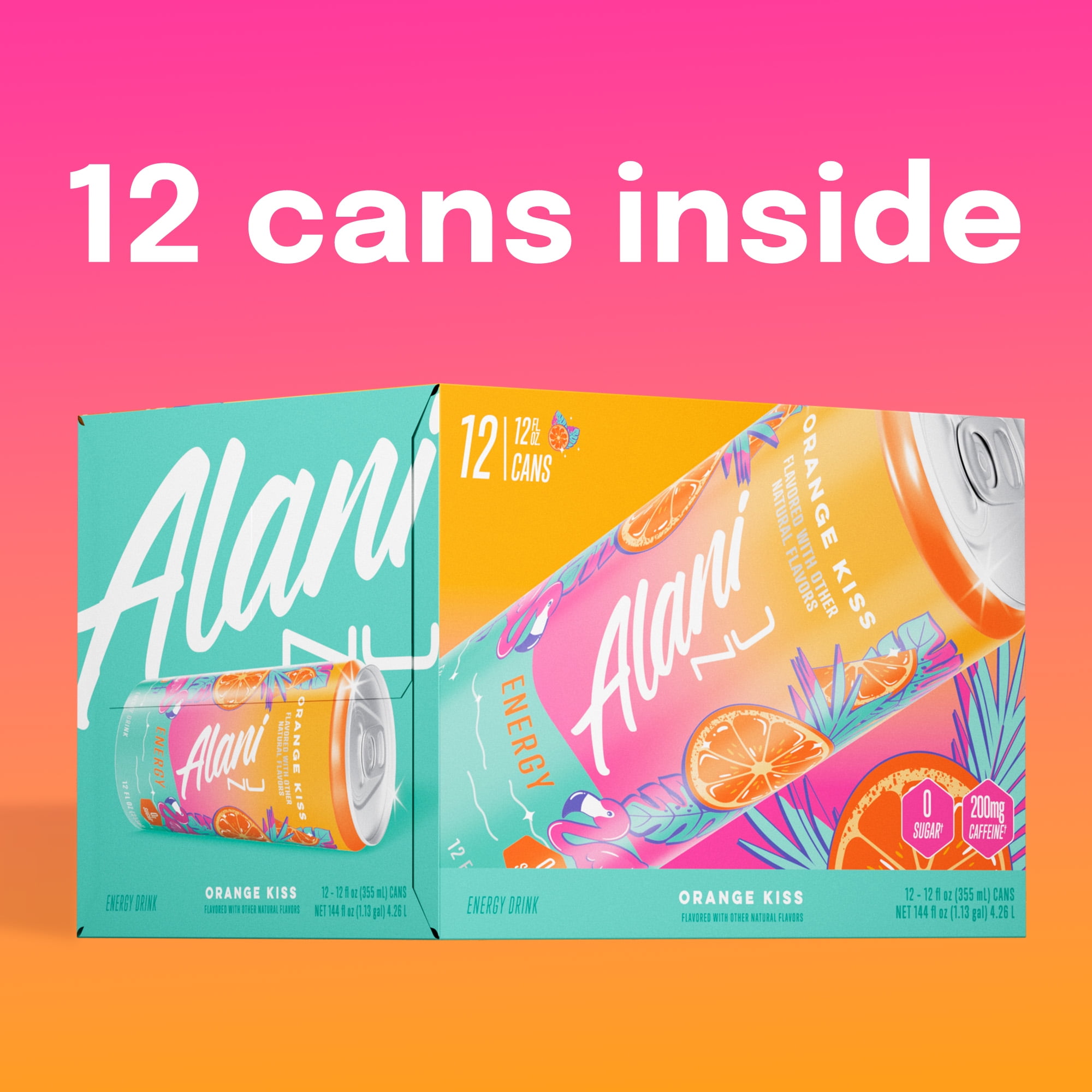 Alani Nu Sugar Free Energy Drink, Orange Kiss, 12 fl oz, 12 Pack, Cans, 200mg Caffeine