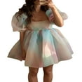 thumbnail image 3 of POINTERTECK Robe Princesse en Tulle à Manches Bouffantes pour Femmes, Épaules Dénudées, Col Carré, Manches Courtes, Mini Robe Féerique, 3 of 9