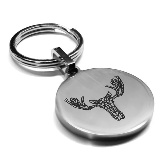 Stainless Steel Geometric Polygon Moose Animal Round Medallion Keychain Circle Ring