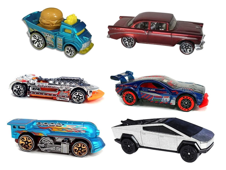 Hot Wheels id Cars Complete Set of 6 Diecast Vehicles from HDH85-979B Release with Tesla Cybertruck, '56 Chevy Bel Air and More