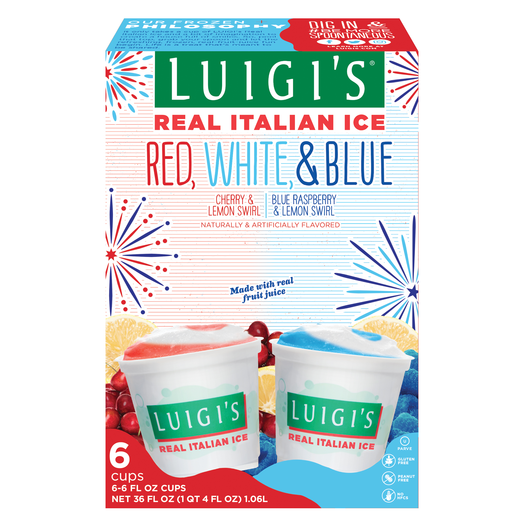 Luigi's Cherry & Lemon and Blue Raspberry & Lemon Swirl Real Italian Ice, 6  fl oz, 6 count