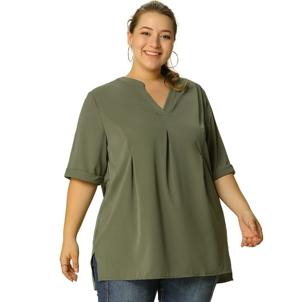 BluTalGrande Dobladillo Cuello V ManCorTúniCasual PaMujer Verde Oli3X