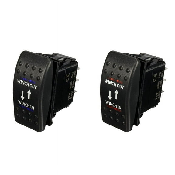 2 Pcs 12V 20A Winch in Winch Out ON-OFF-ON Rocker Switch 7 Pin LED , Red & Blue