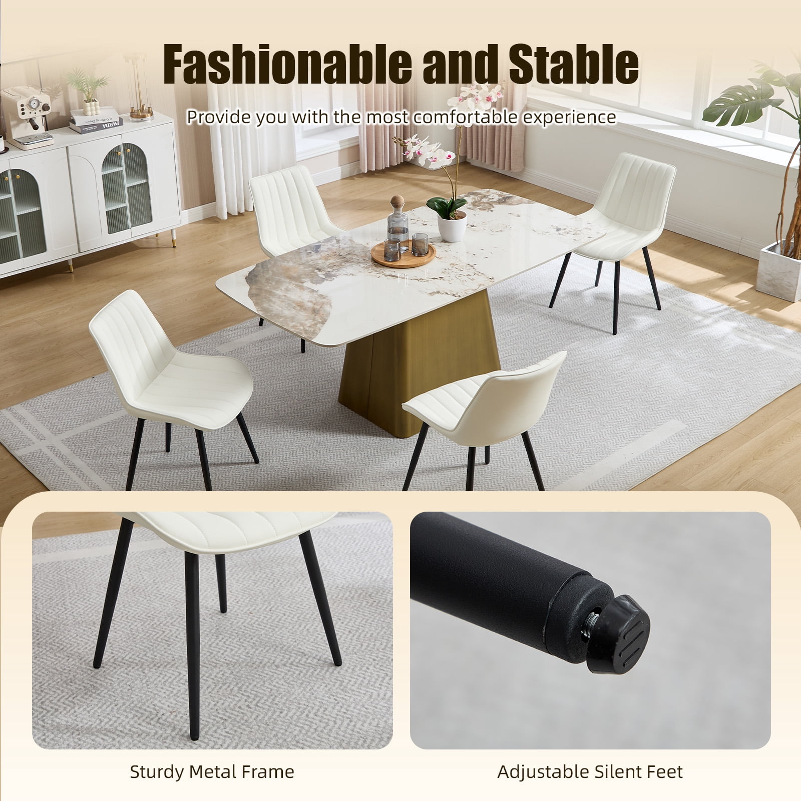 MOONMISS Modern Upholstered Dining Chairs Set of 4 with Thick Cushion,Sturdy Metal Legs,Side Chairs for Kitchen,Living Room