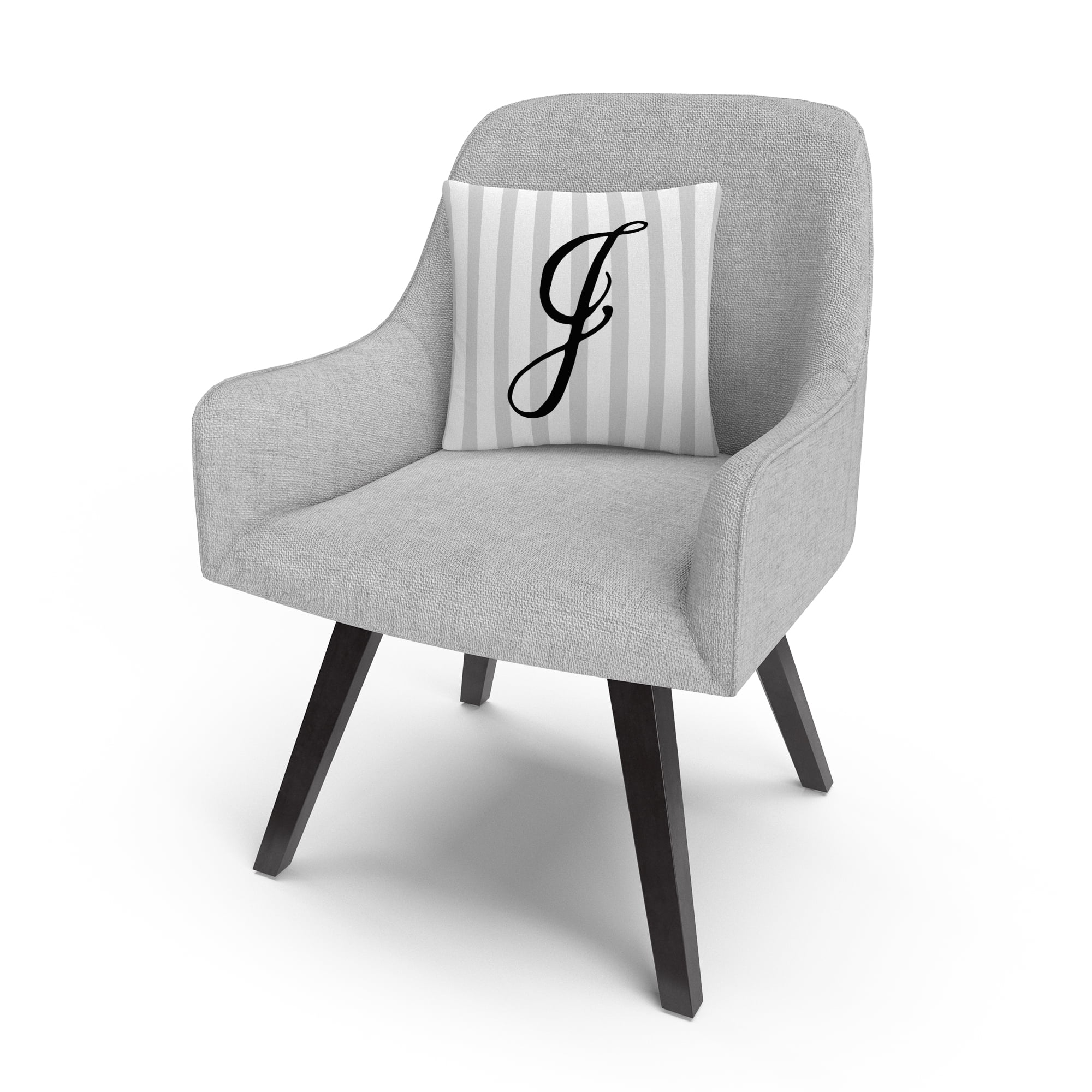 Gray Striped Ornate Letter Script J By Abc 16 X 16 Decorative Throw Pillow