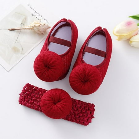 

Bullpiano Infant Baby Girl Shoes Baby Girls Flat Crib Shoes & Headband Set Princess Wedding Dress Shoes Crib Shoe for Newborns Infants Babies 0-12M