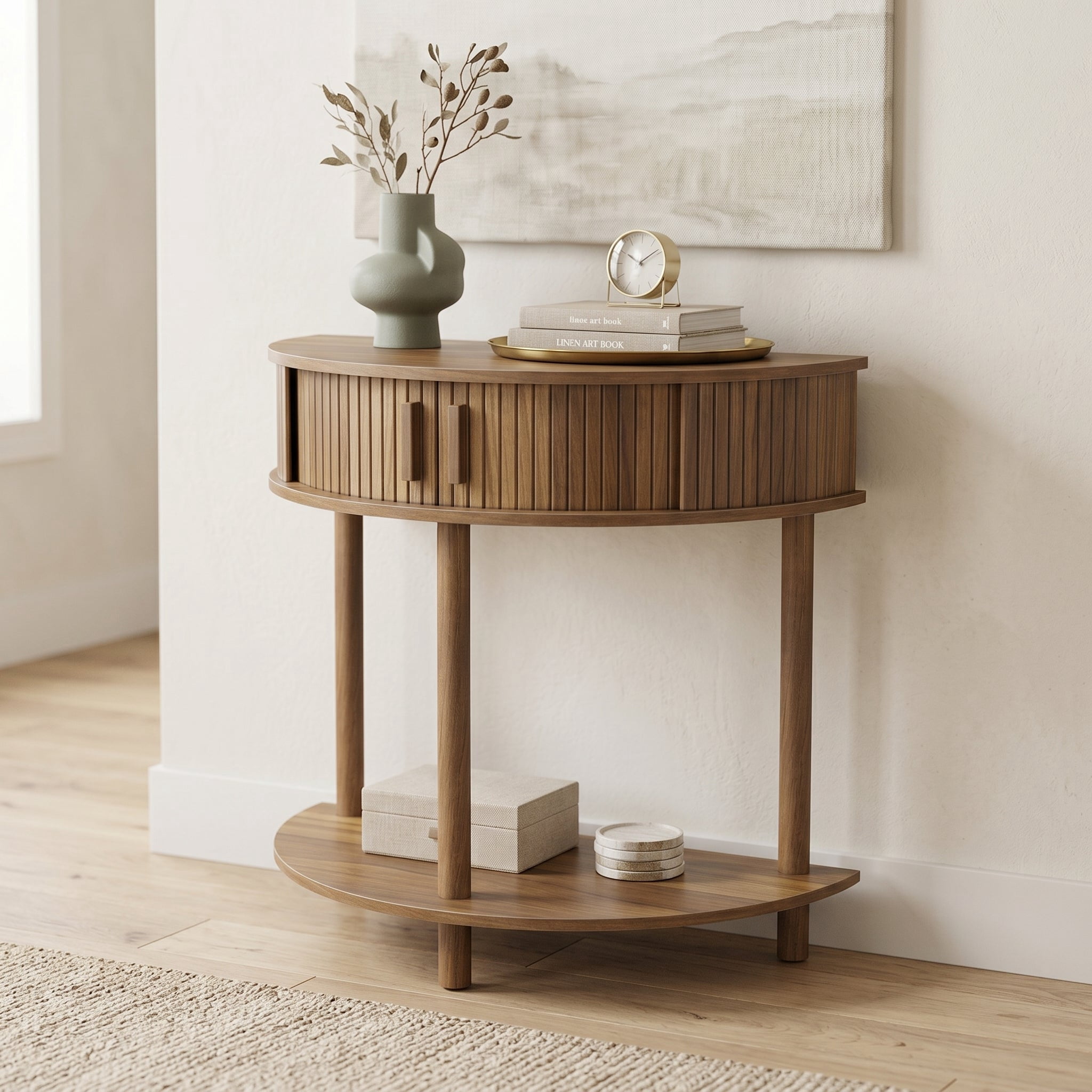 Sailvan 31.5 Inch Grooved Half-Moon Console Table, Modern Entryway Decorative Table for Home