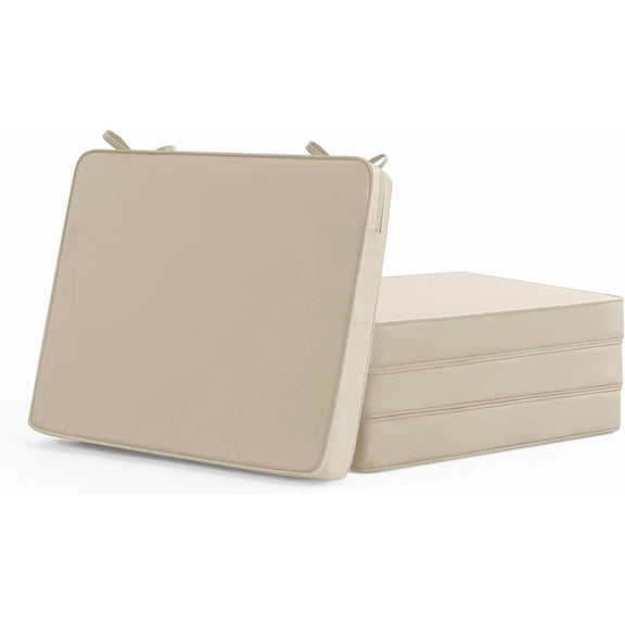 Outdoor Chair Cushions Set of 4: Water Resistant Seat Cushion for Patio Furniture - 18.5 x 16 x 2 Inch Chair Pads with Ties and Hidden Zipper - Patio Chair Cushion Replacement, Beige