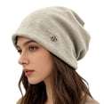thumbnail image 4 of Women's Knit Slouchy Beanie, Winter Warm Thickened Soft Hat, Oversized Cozy Loose Cap for Cold Weather, One Size Fits All Stretchy Slouch Cap Beige, 4 of 6