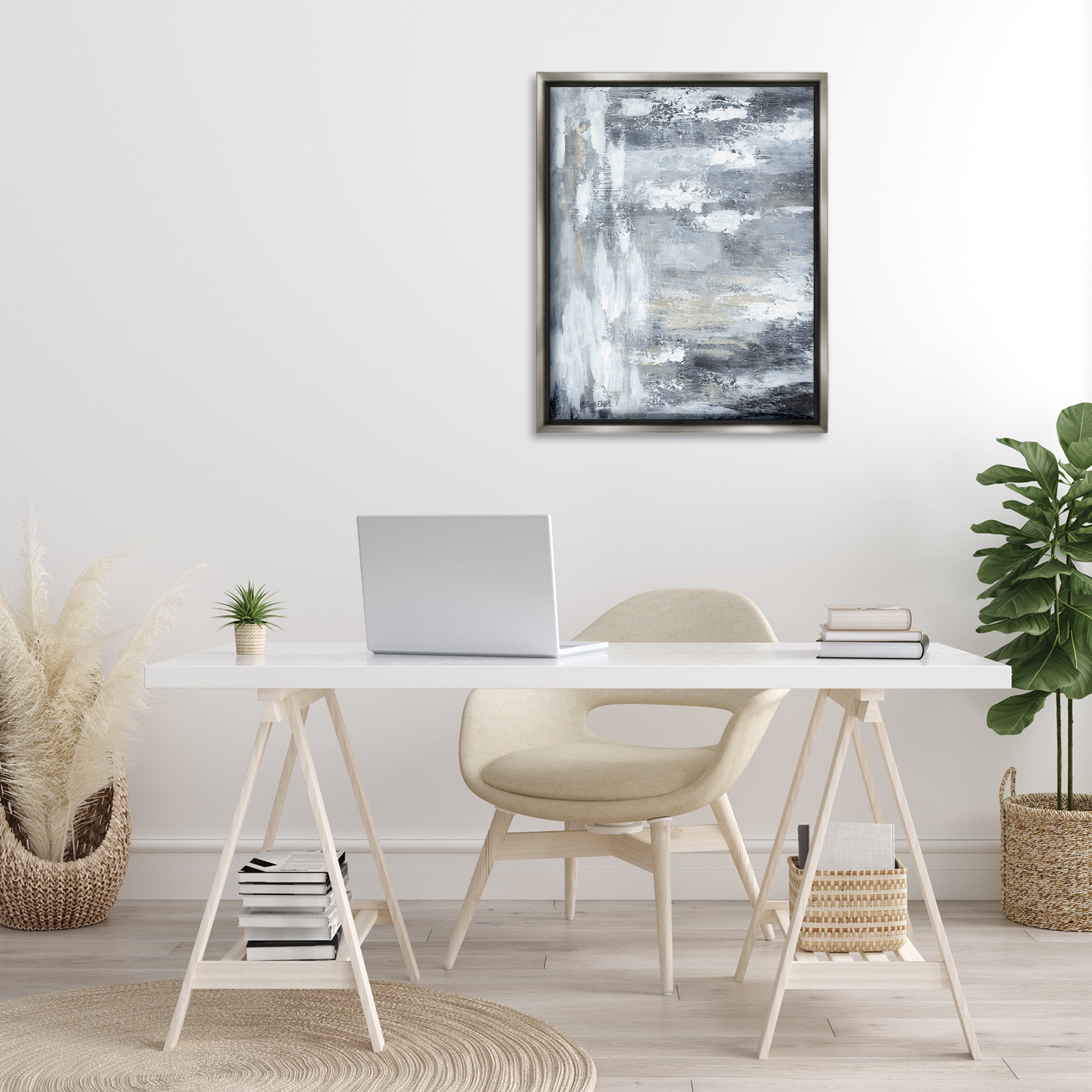Stupell Industries Grey Brushed Abstraction Abstract Painting Gray Floater Framed Canvas Art Print Wall Art, 25 x 31