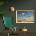 thumbnail image 2 of Airplane Wall Art with Frame, 3d Style Retro Biplanes Flying on the Sky Background with Grunge Effect, Printed Fabric Poster for Bathroom Living Room, 35" x 23", Blue Tan and Cream, by Ambesonne, 2 of 2