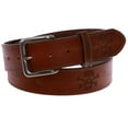 thumbnail image 1 of Vintage Stitching-Edged Distressed Embossed Skull & Cross Bones Leather Belt, 1 of 4