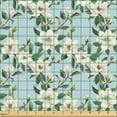 thumbnail image 2 of Ambesonne Floral Fabric by the Yard Upholstery, Vintage Magnolia Flowers Art, 5 Yards, Jade Green and Pale Sepia, 2 of 5